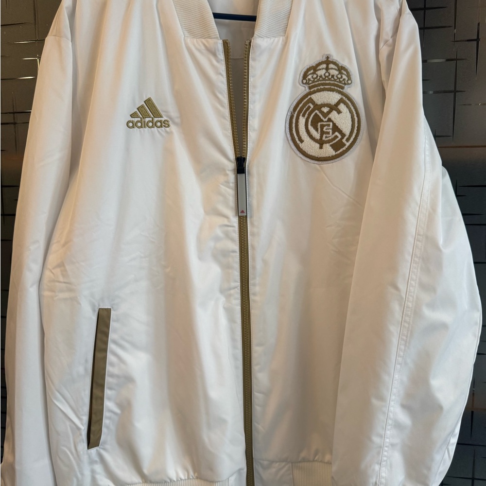 adidas White Bomber Jacket with Gold Accents